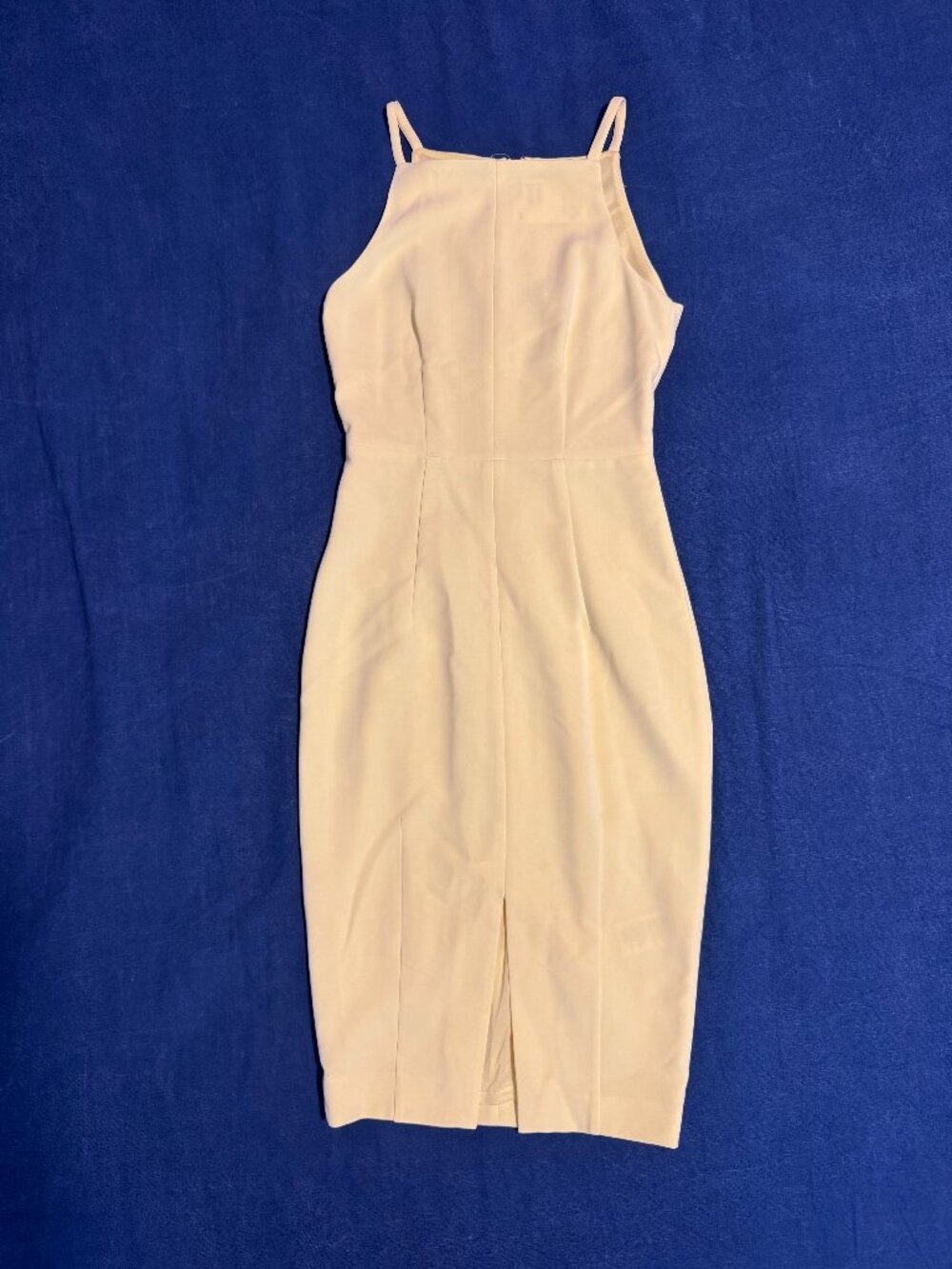 NWT H&M Butter Yellow Square Neck Exposed Zip Bodycon Midi Dress Size 4